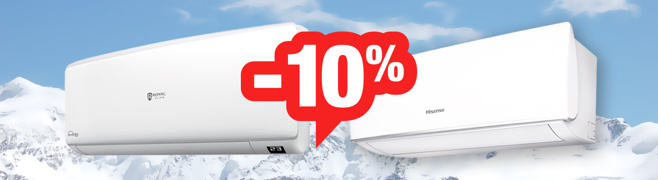 Скидка 10% на кондиционеры Royal Clima и Hisense Скидка 10% на кондиционеры Royal Clima и Hisense